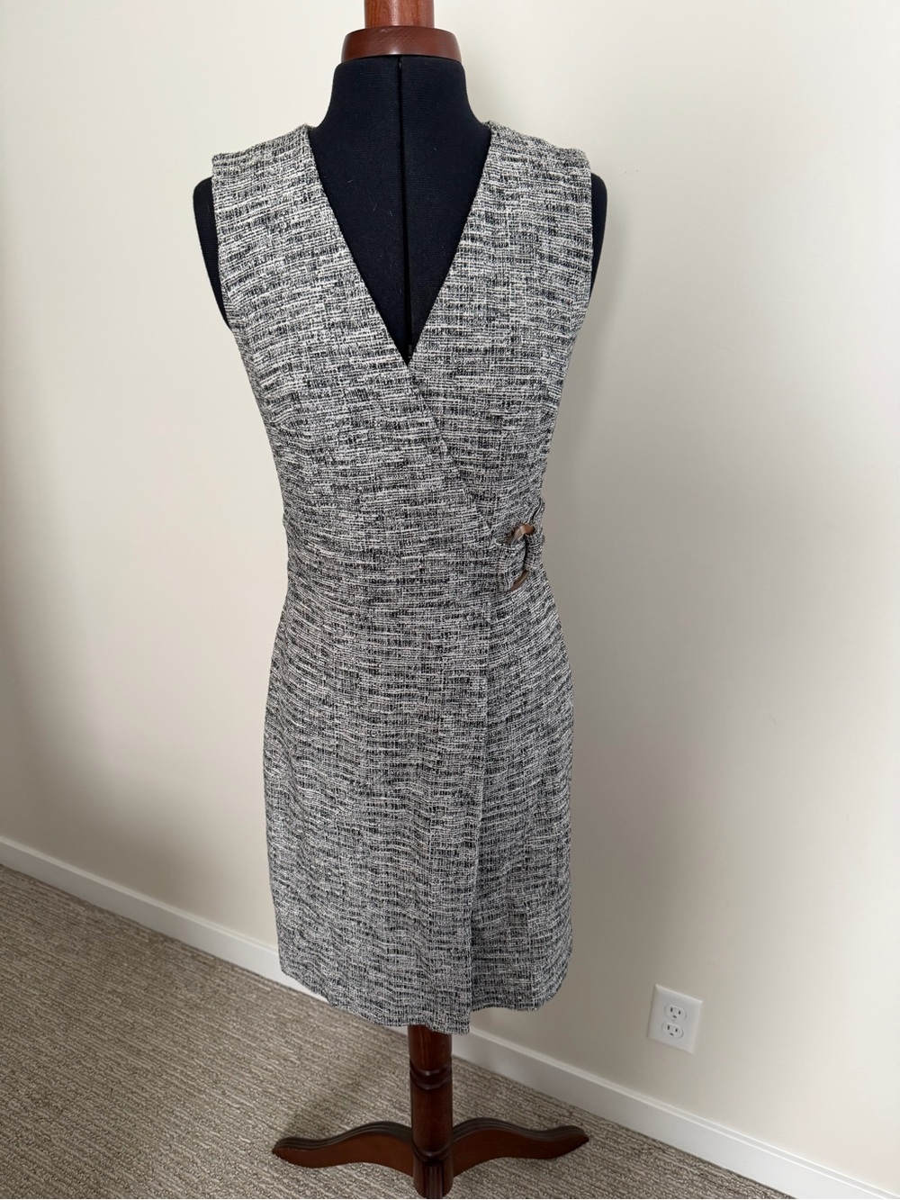 Ann Taylor Black and White Textured Wrap Midi Dress